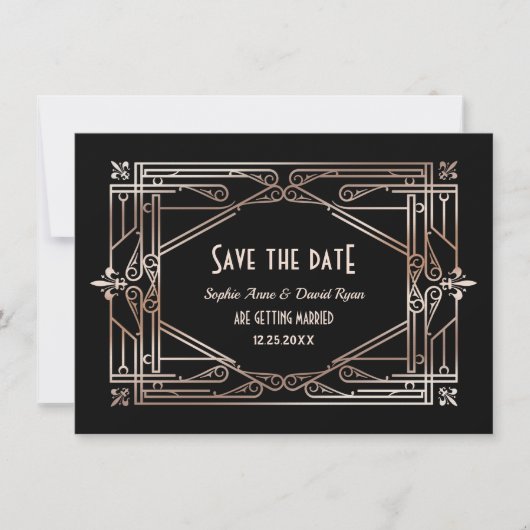Luxury Gold Great Gatsby Art Deco 20s Wedding Save The Date (Voorkant)