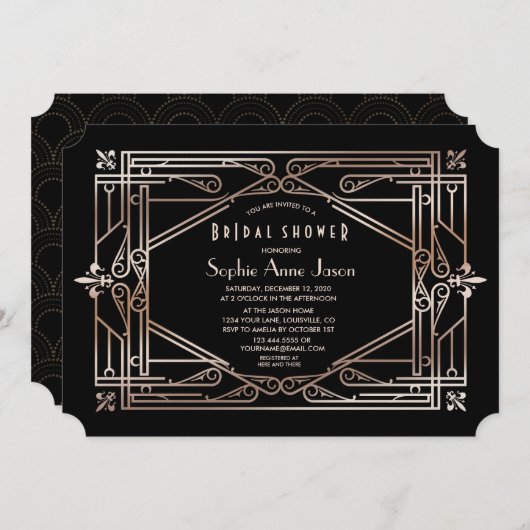 Luxury Gold Great Gatsby Art Deco Vrijgezellenfees Kaart (Voorkant / Achterkant)