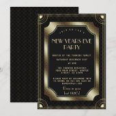 Luxury Gold Great Gatsby Black 20s nieuwjaarsfeest Kaart (Voorkant / Achterkant)
