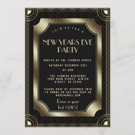 Luxury Gold Great Gatsby Black 20s nieuwjaarsfeest Kaart