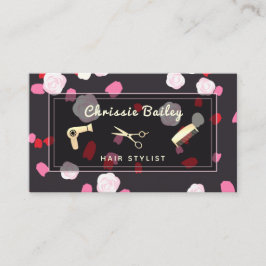 Luxury Gold Hair Stylist Tools Roze Floral Visitekaartje
