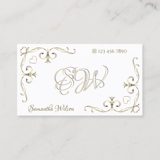 Luxury Gold  hoeders Initialen op Plain White Visitekaartje (Voorkant)