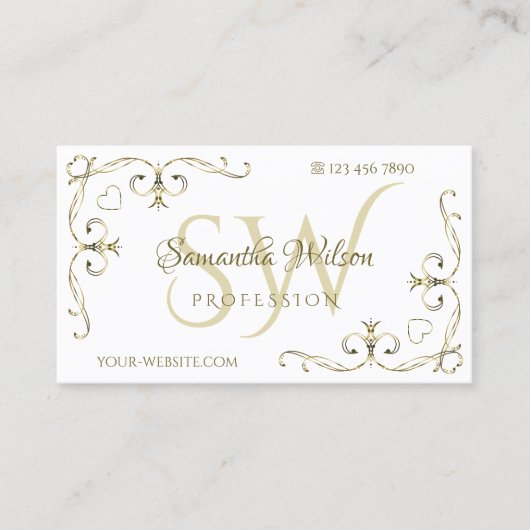 Luxury Gold  hoeken op gewone witte Initialen Visitekaartje (Voorkant)