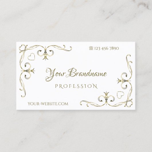 Luxury Gold  hoeken op Plain White Elegant Visitekaartje (Voorkant)
