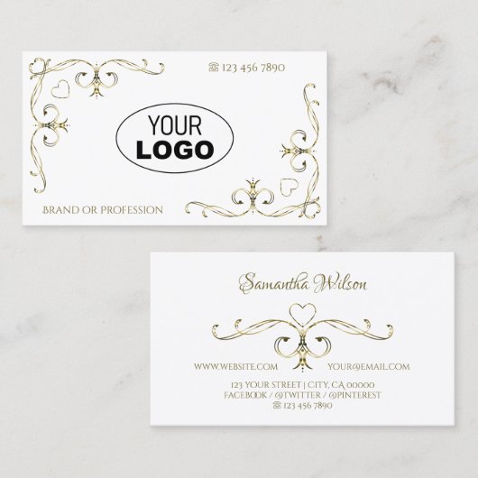 Luxury Gold  hoeken Plain White met Logo Visitekaartje (Voorkant / Achterkant)