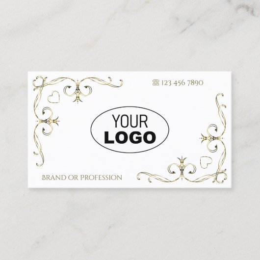Luxury Gold  hoeken Plain White met Logo Visitekaartje (Voorkant)
