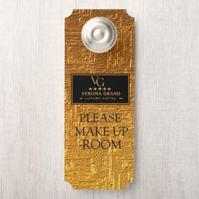 Luxury Gold Hotel Door Hanger  Please Make Up Room (Op knop)