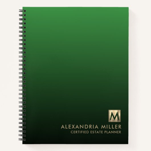 Luxury Gold Initiaal Logo Emerald Green Notitieboek (Voorkant)