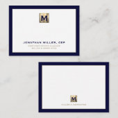 Luxury Gold Initiaal Logo marine Notitiekaartje (Voorkant / Achterkant)