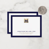 Luxury Gold Initiaal Logo marine Notitiekaartje (Voorkant / Achterkant in situ)