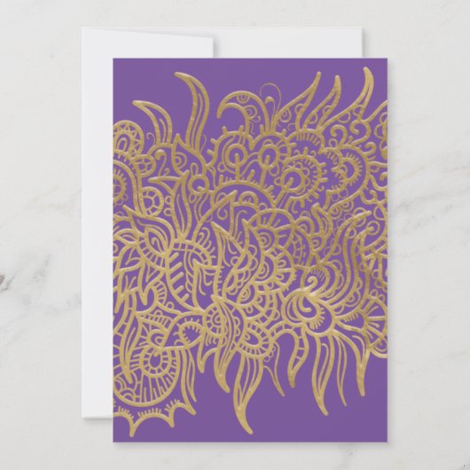 Luxury Gold Lace op Paarse elegante klassieke brui Save The Date (Achterkant)