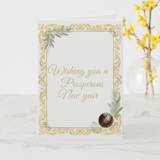 Luxury Gold Leaf & Pine Elegant New Year Folded Gr Kaart (Gele Bloem)