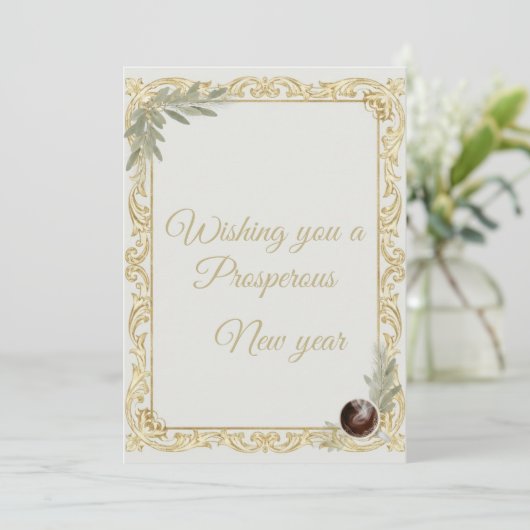 Luxury Gold Leaf & Pine Elegant New Year Greeting  Kaart (Staand voorkant)