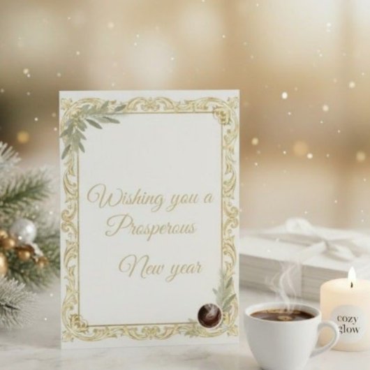 Luxury Gold Leaf & Pine Elegant New Year Greeting Kaart
