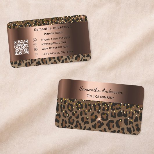 Luxury Gold Leopard Print QR Code Visitekaartje