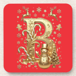 Luxury Gold Letter B Snowman Red Coaster Set Bier Onderzetter