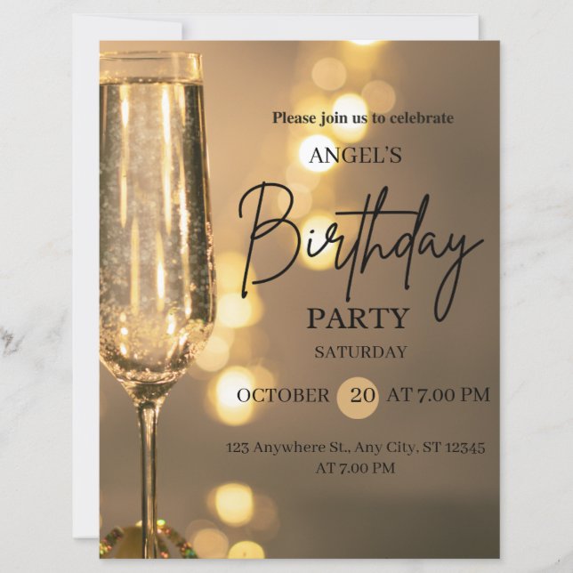 Luxury Gold Lights Birthday Invitation (Voorkant)