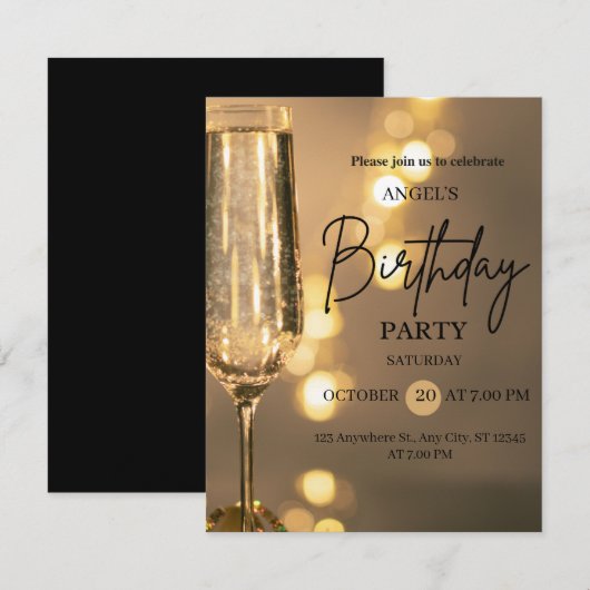 Luxury Gold Lights Birthday Invitation Kaart (Voorkant / Achterkant)