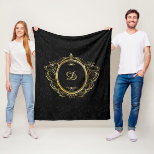 Luxury Gold lijst Monogram met zwarte demask terug Fleece Deken