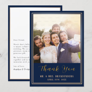 Luxury Gold Lijst Photo Navy Blue Hartelijk dank Bedankkaart