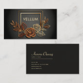 Luxury Gold Line Art Rose Floral Midnight Black Visitekaartje (Voorkant / Achterkant)