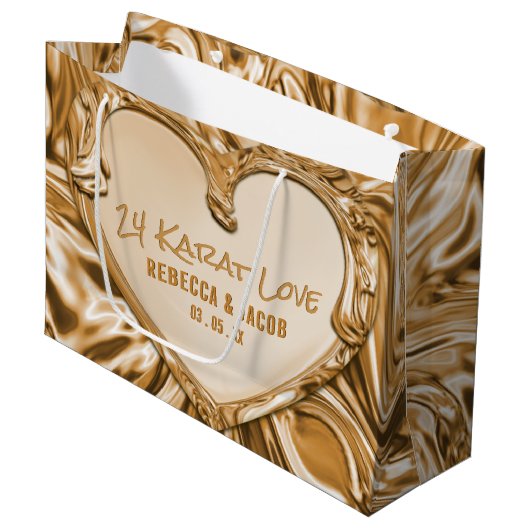 Luxury Gold Metal Heart Groot Cadeauzakje (Voorkant Gekanteld)