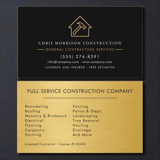 Luxury Gold Metallic Black Construction Visitekaartje