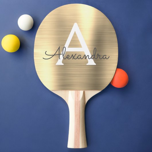 Luxury Gold Metallic Folie Monogram Naam Initiaal Tafeltennisbatje
