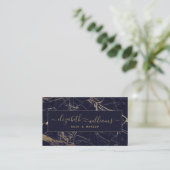 Luxury Gold Modern Marble Black & Signature Script Visitekaartje (Staand voorkant)