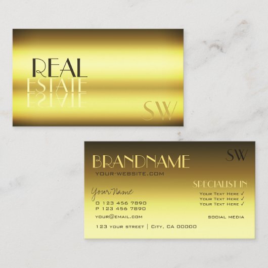 Luxury Gold Modern Mirror Letters voor Monogram Visitekaartje (Voorkant / Achterkant)