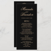 Luxury Gold Monogram Black Wedding Menu Kaart (Voorkant / Achterkant)