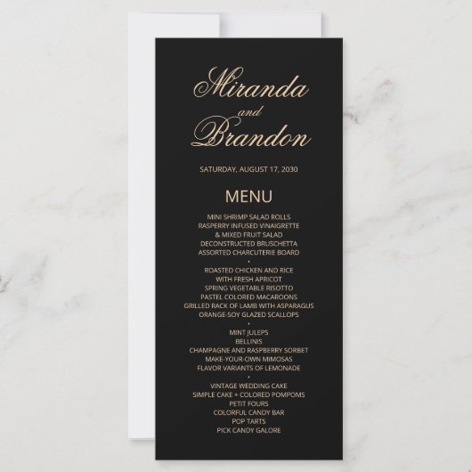 Luxury Gold Monogram Black Wedding Menu Kaart (Voorkant)