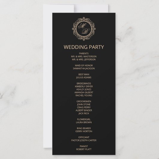 Luxury Gold Monogram Black Wedding Program (Achterkant)