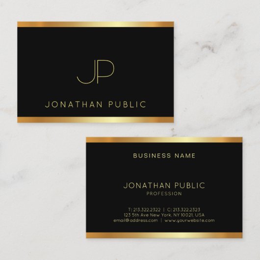 Luxury Gold Monogram Glamor Sjabloon Modern Elite Visitekaartje (Voorkant / Achterkant)