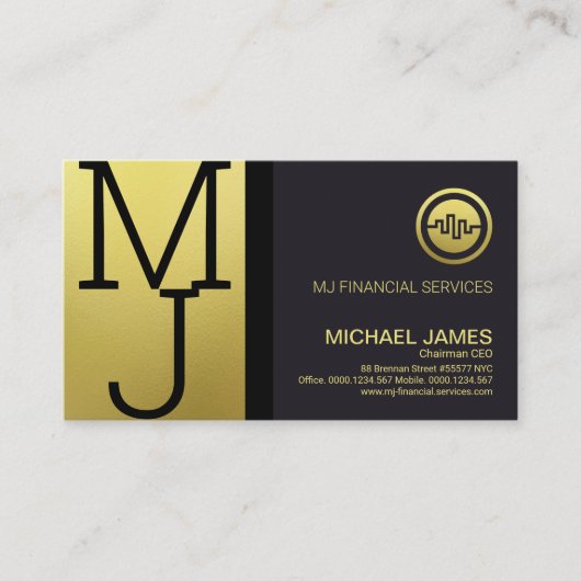 Luxury Gold Monogram Modern Corporate Founder CEO Visitekaartje (Voorkant)
