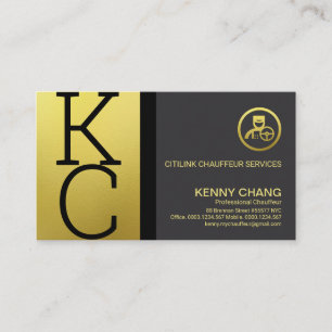 Luxury Gold Monogram Modern Professional Chauffeur Visitekaartje