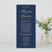 Luxury Gold Monogram Navy Blue Wedding Programme (Staand voorkant)