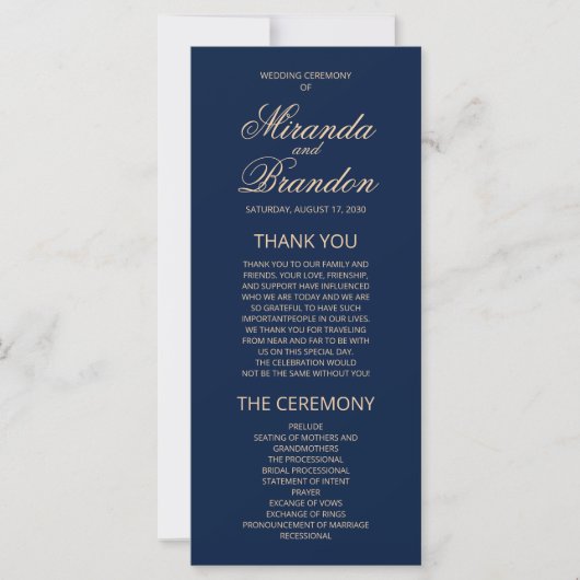Luxury Gold Monogram Navy Blue Wedding Programme (Voorkant)