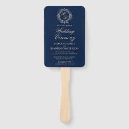 Luxury Gold Monogram Navy Blue Wedding Programme Handwaaier