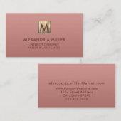 Luxury Gold Monogram Roos Roze Visitekaartje (Voorkant / Achterkant)