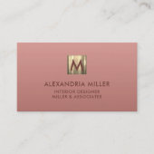 Luxury Gold Monogram Roos Roze Visitekaartje (Voorkant)