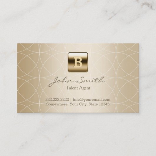 Luxury Gold Monogram Talent Agent Visitekaartje (Voorkant)