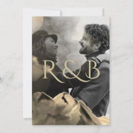 Luxury Gold Mountains Overlay Photo Wedding Kaart