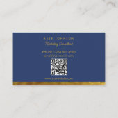 Luxury Gold Navy Blue Professional QR-code Visitekaartje (Achterkant)