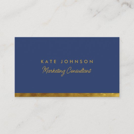 Luxury Gold Navy Blue Professional QR-code Visitekaartje (Voorkant)