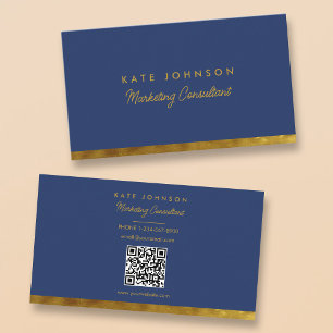 Luxury Gold Navy Blue Professional QR-code Visitekaartje