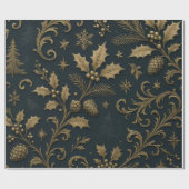 Luxury Gold & Navy Gilded Botanical Christmas Cadeaupapier (Vlak)