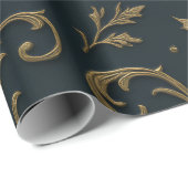 Luxury Gold & Navy Gilded Botanical Christmas Cadeaupapier (Rol Hoek)