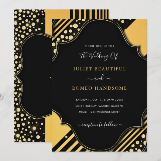 Luxury Gold omhulde Black Golden Wedding Invitatio (Voorkant / Achterkant)
