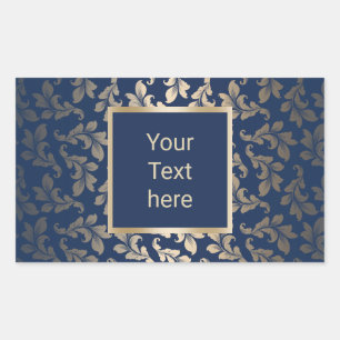 Luxury Gold Ornament Elegant Navy Blue Salon Rechthoekige Sticker